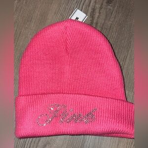 PINK Victoria's Secret Bright Pink Beanie with Sparkle Logo